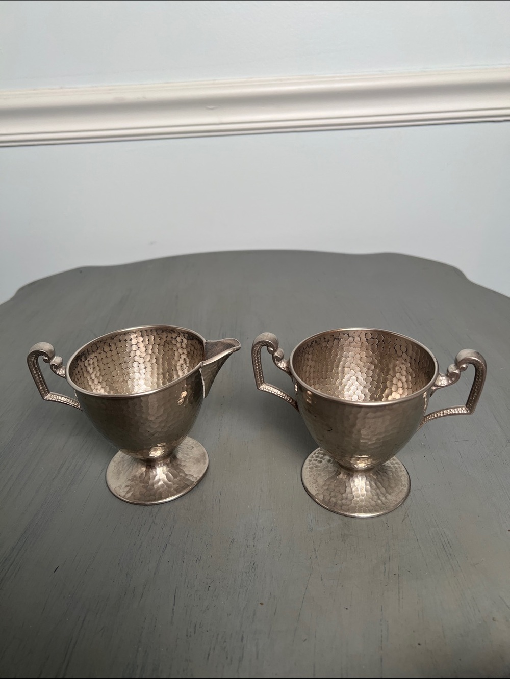 Hammered Silver plated Creamer and Sugar Set - Classic serving set Numbered 2650